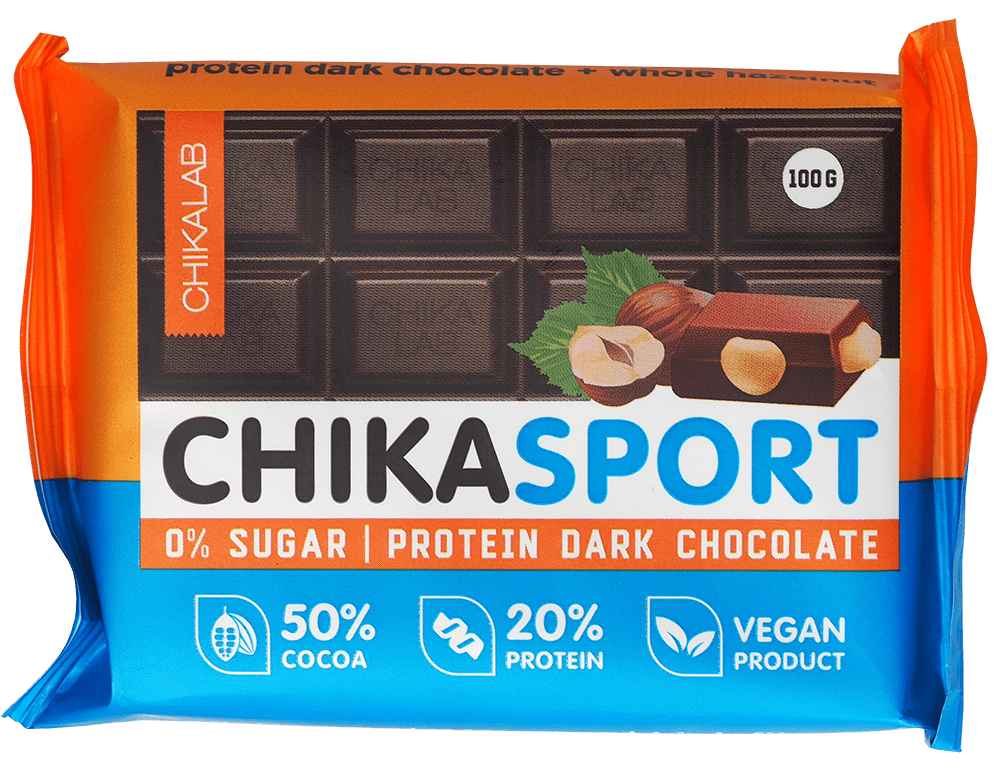 Шоколад тёмный без сахара с фундуком Chikalab Sport, 100г
